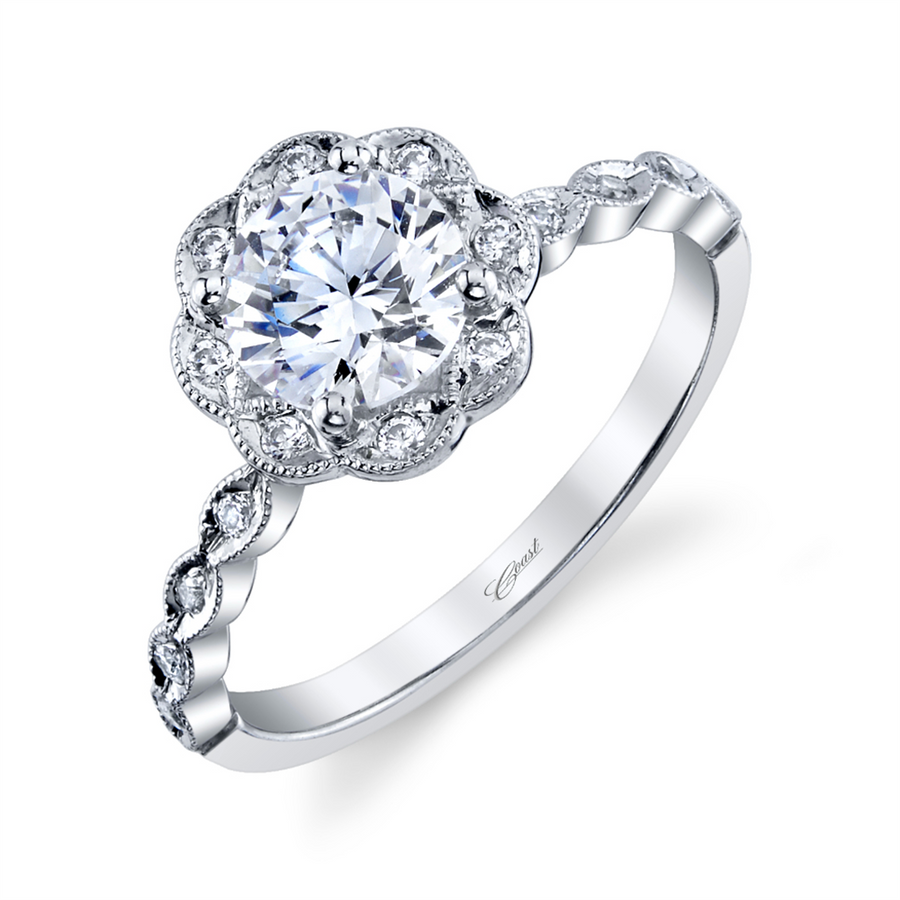 Coast Diamond Scalloped Milgrain Halo Engagement Ring Mounting
