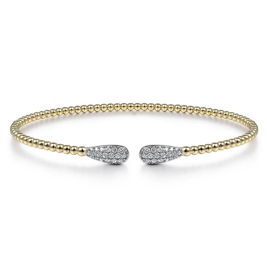 Gabriel & Co. Fashion 14K Yellow Gold Bujukan Bead Cuff Bracelet with Diamond Pave Teardrops