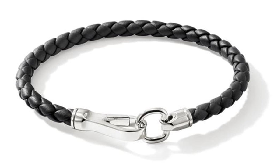 John Hardy Sterling Silver 5mm Black Leather Hook Clasp Bracelet