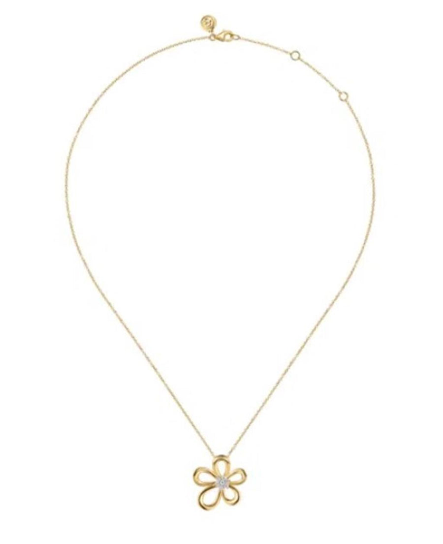 Lady's Yellow 14 Karat Open Flower Petal Pendant Necklace Length 17.5