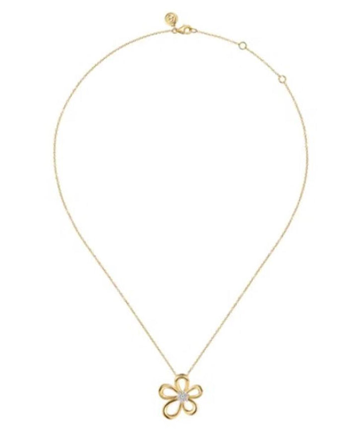 Lady's Yellow 14 Karat Open Flower Petal Pendant Necklace Length 17.5