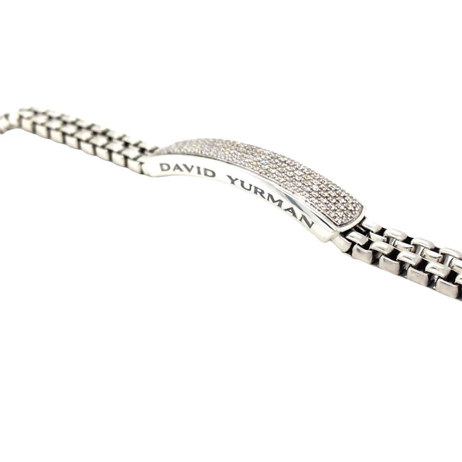 Sterling Silver David Yurman Double Box Link Id Diamond Bracelet Estat