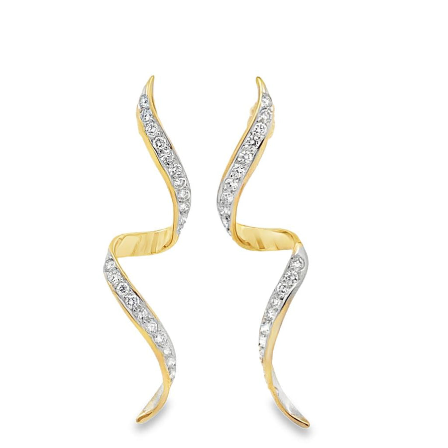 Estate 18 Karat Yellow Gold Spiral Diamond Earrings