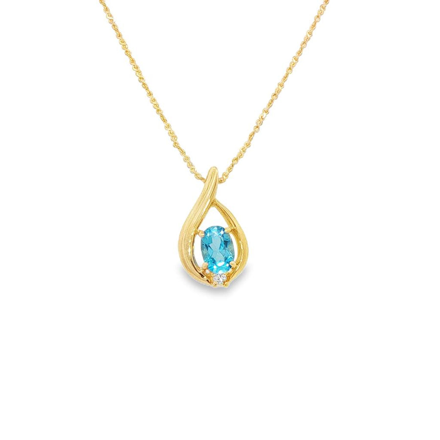 Freeform Oval Swiss Blue Topaz and Diamond Necklace