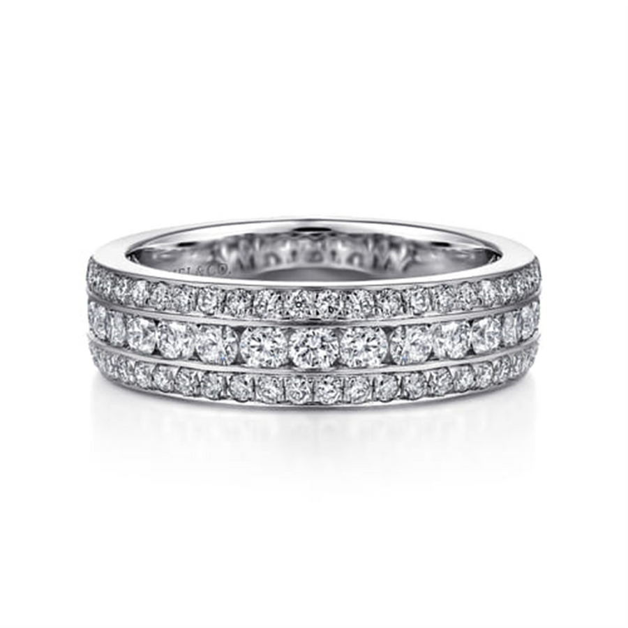White 14 Karat Channel Set Three Row Diamond Band Ring Wrap/Guard Size