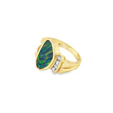 Yellow 14 Karat Doublet Ring Estate Jewelry Size 6.75 1 Oblong Oval Opal
4=0.16tw Round Diamonds Gram Weight: 6.48