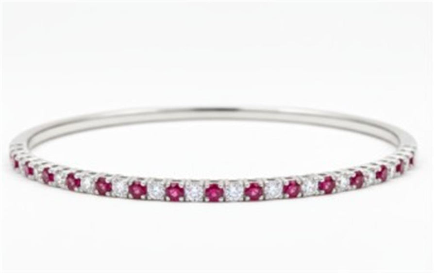 White 14 Karat Flexi Halfway Alernating Diamond/Ruby Bangle Bracelet L
