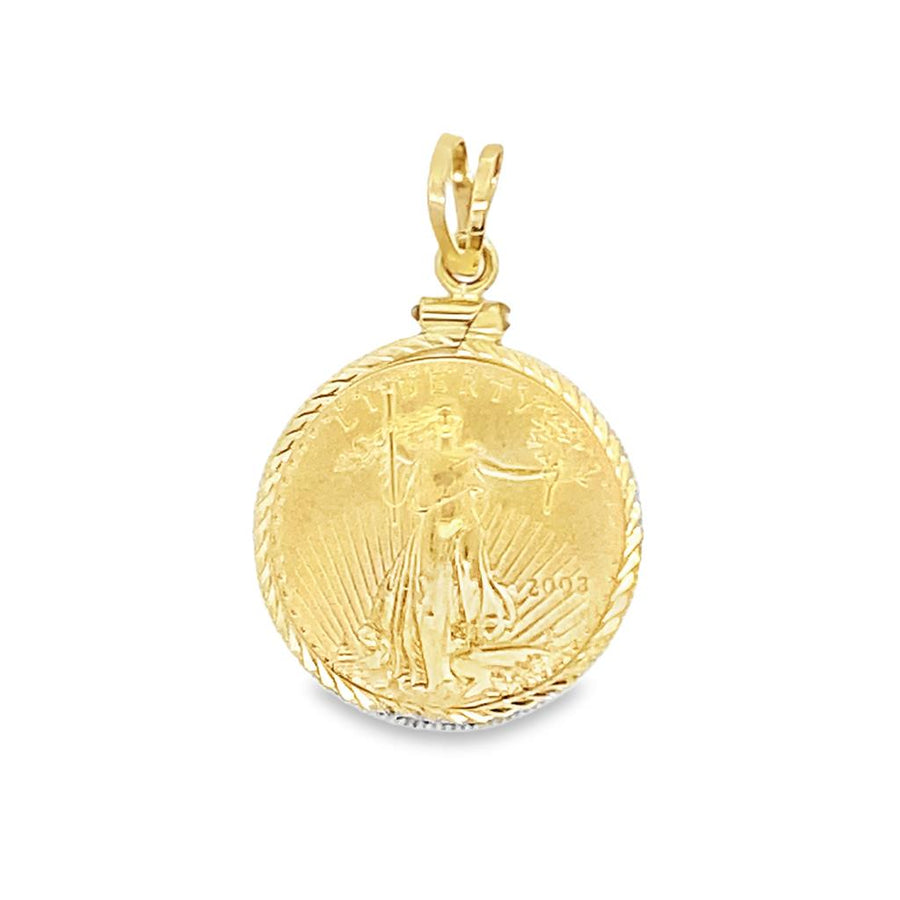 Yellow 24Kt/14Kt Incased Lady Liberty Coin Pendant Estate Jewelry Gram