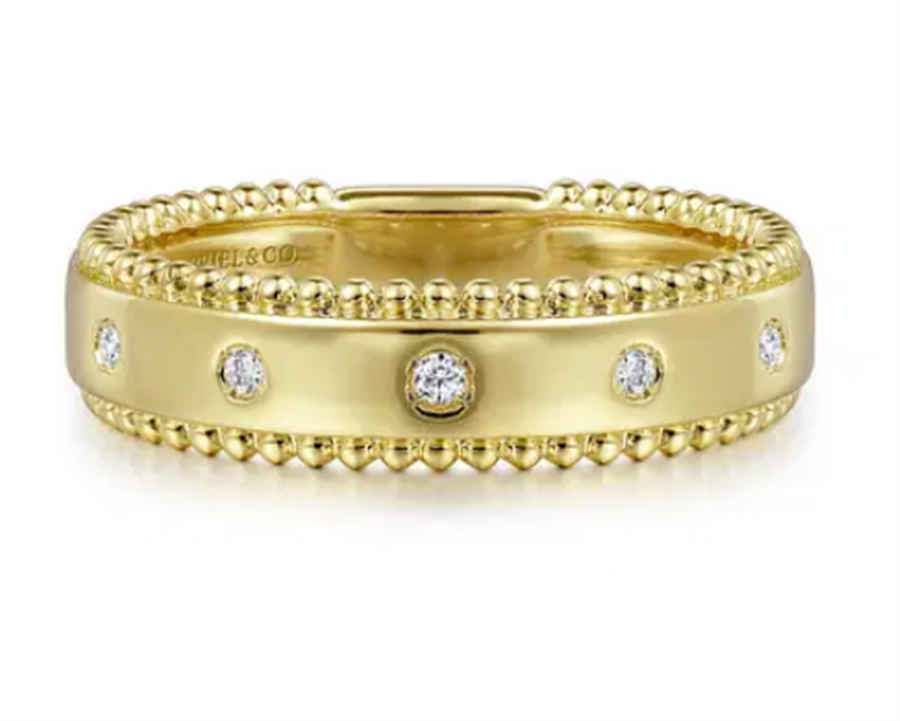 Lady's Yellow 14 Karat Bujukan Bezel Wide Stackable Fashion Ring Size
