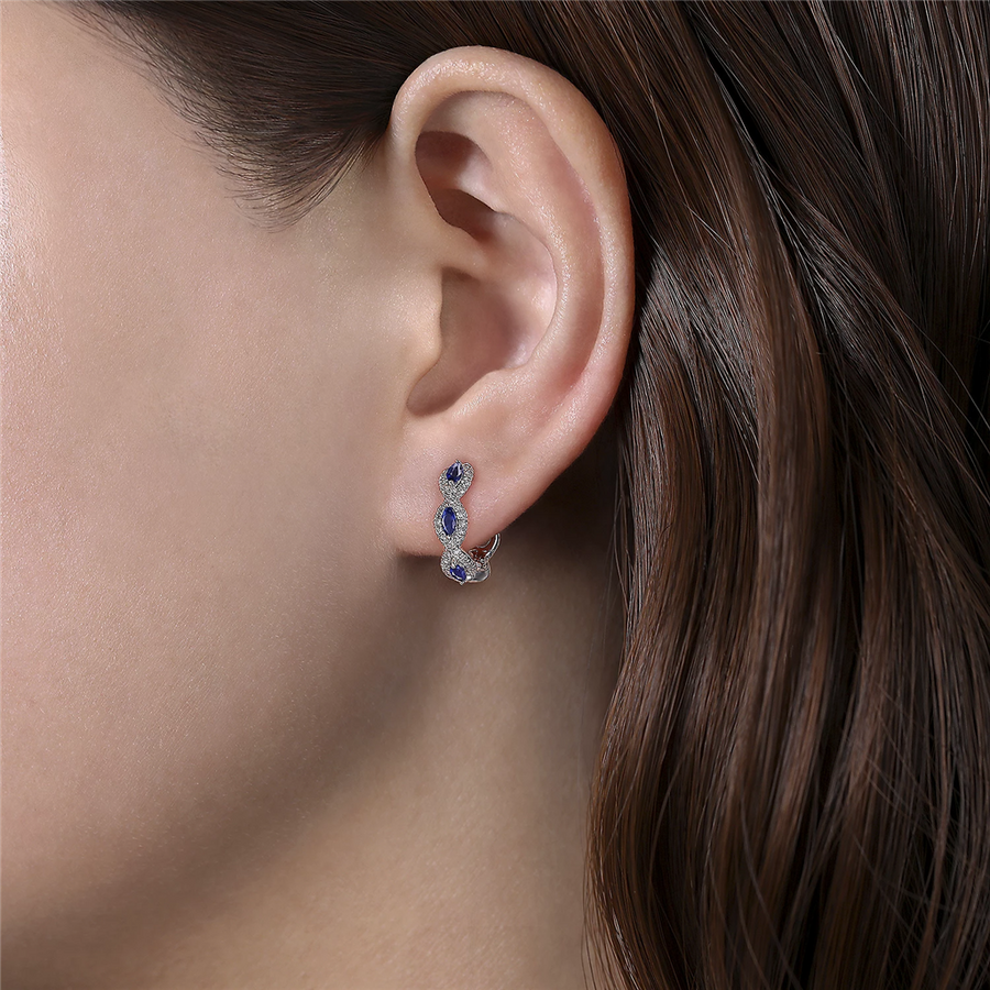 Gabriel & Co Diamond and Sapphire Scalloped Hoop Earrings