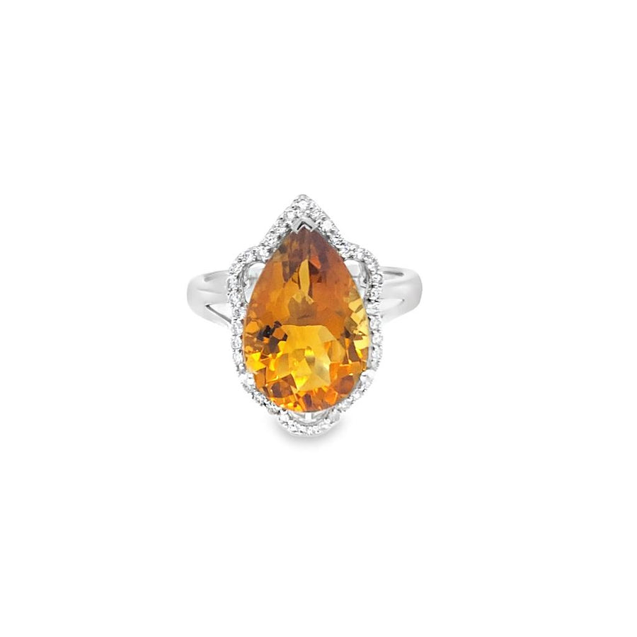 Mandarin Citrine and Diamond Ring