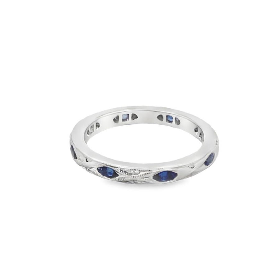 Lady's White 18 Karat Engraved Eternity Wedding/Anniversary Ring Size