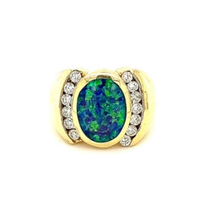 Estate Oval Opal Doublet and Diamond Ring