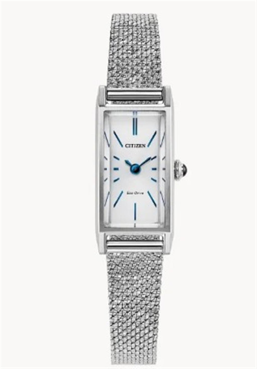 Stainless Steel Ladies Fio 14.3mm Rectangular Citizen Watch with a Whi