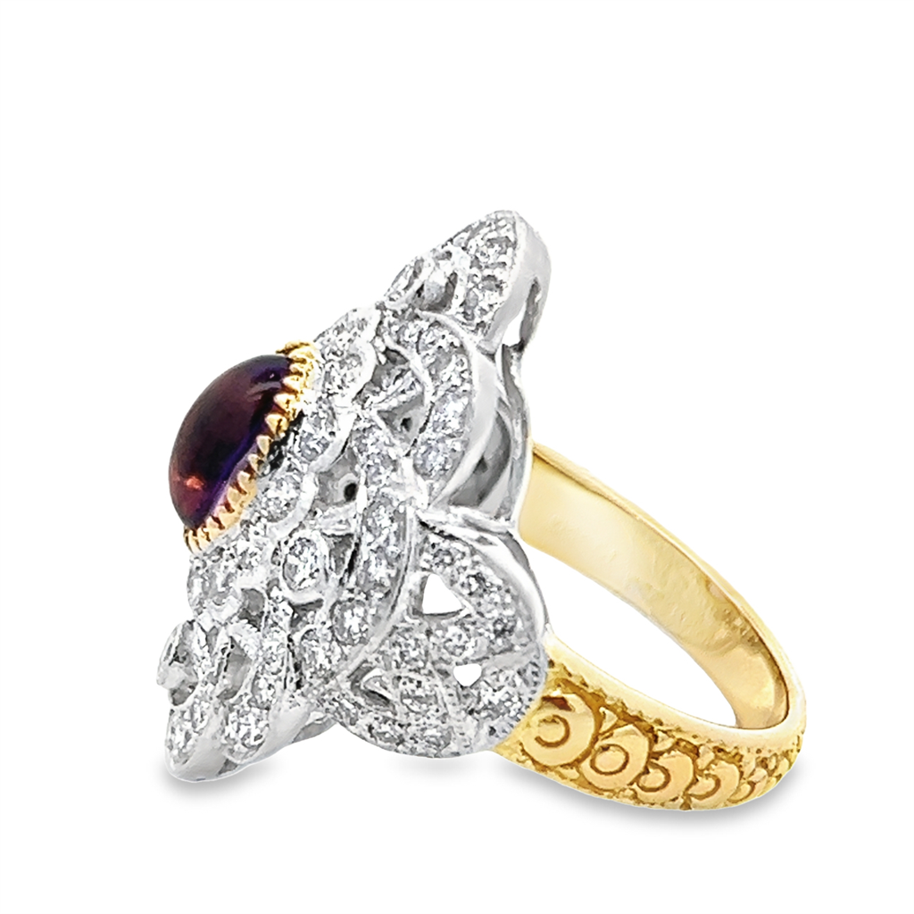 Estate Two Tone Amethyst and Diamond Cocktail Ring