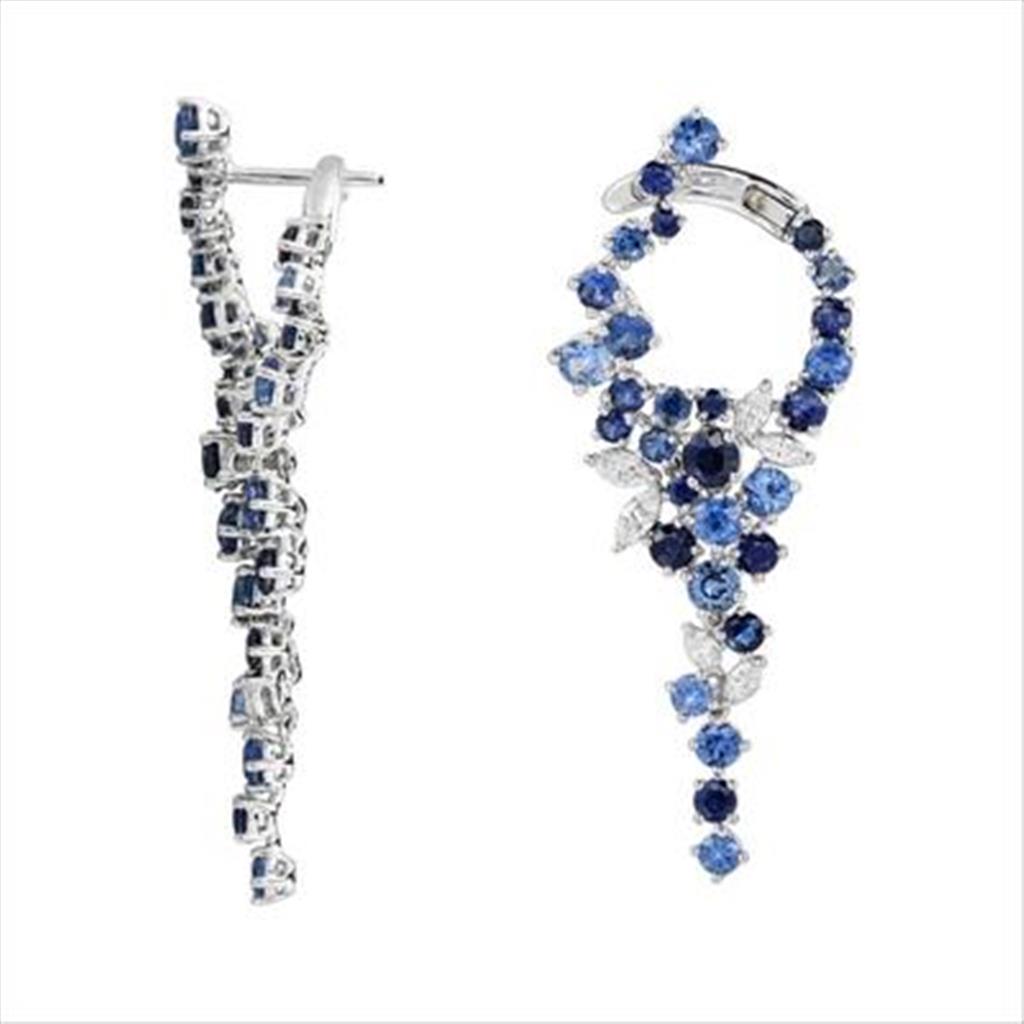 Nelson Flexible Sapphire and Diamond Cluster Dangle Earrings