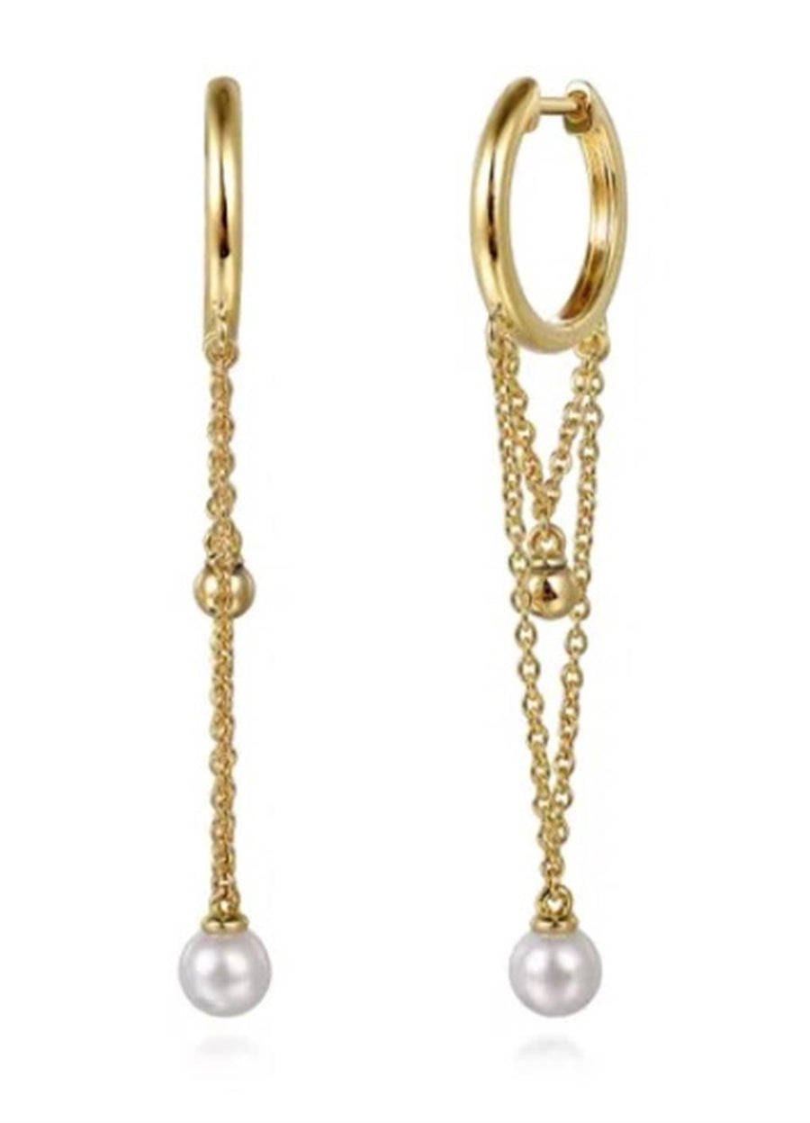 Lady's Yellow 14 Karat Bujukan Huggie Drop Earrings 2 = 0.34tw Fresh W