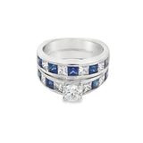 14 Karat White Diamond And Sapphire Wedding Set Estate Jewelry Size 8.