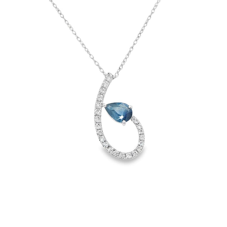 Lady's White 14 Karat Freeform Pendants With One = 0.80CT Pear Sapphir