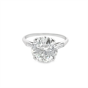 Estate Platinum European and Baguette Diamond Engagement Ring