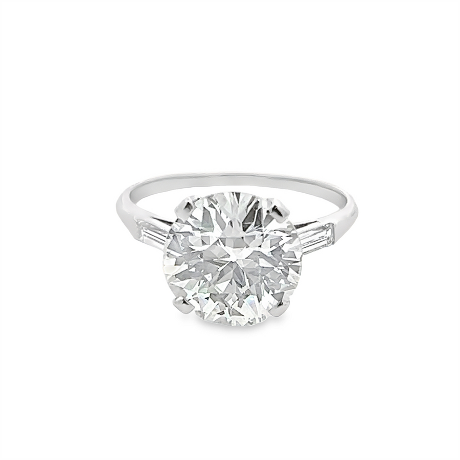 Estate Platinum European and Baguette Diamond Engagement Ring