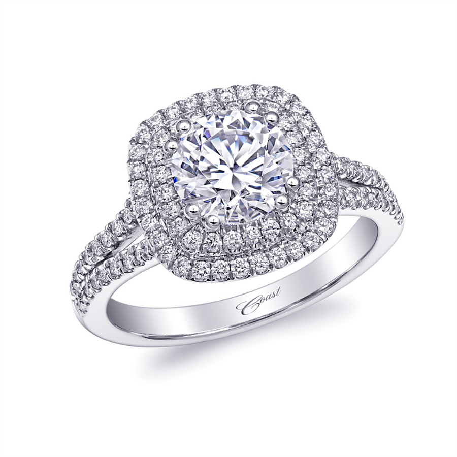 Coast Diamond Cushion Double Diamond Halo Engagement Ring Mounting