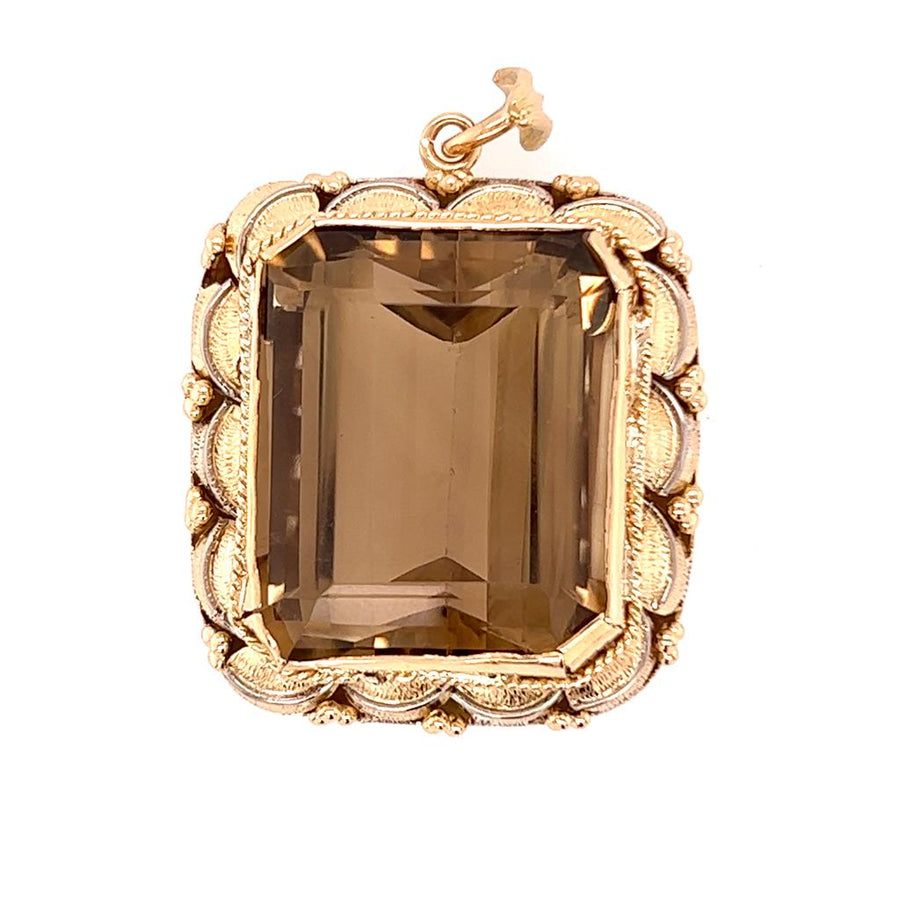 Yellow 18 Karat Emerald Cut Smoky Quartz Pendant Estate Jewelry With One 24.50X20.40Mm Emer Smoky Quartz Gram Weight: 19.9