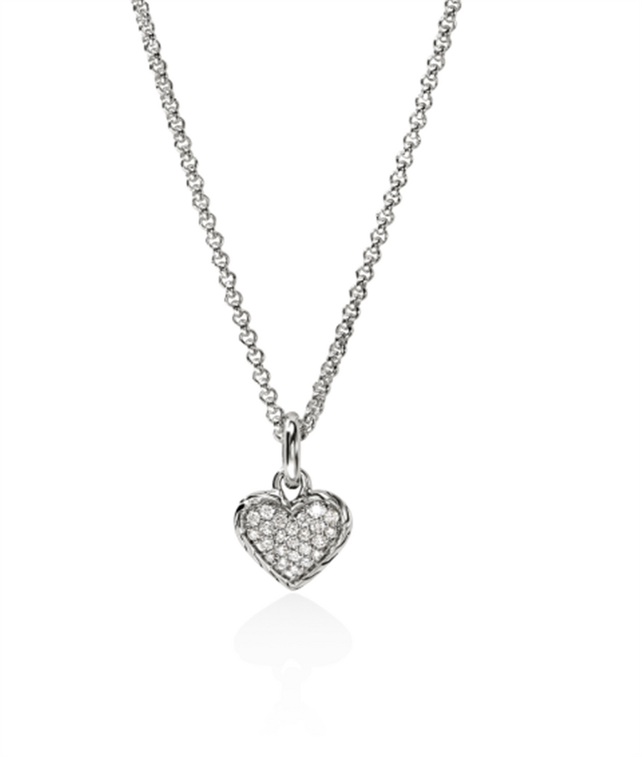 White Sterling Silver Heart John Hardy 24 = 0.14TWT Round Diamonds Jew