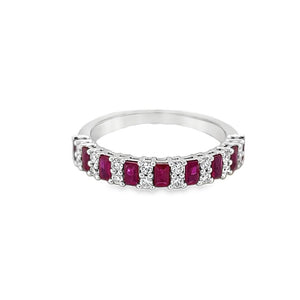 Nelson Lady's White 18 Karat Alternating Diamond and Ruby Fashion Ring