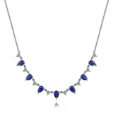 Gabriel & Co. Fashion 14K White Gold Diamond and Teardrop Blue Sapphire Station Necklace