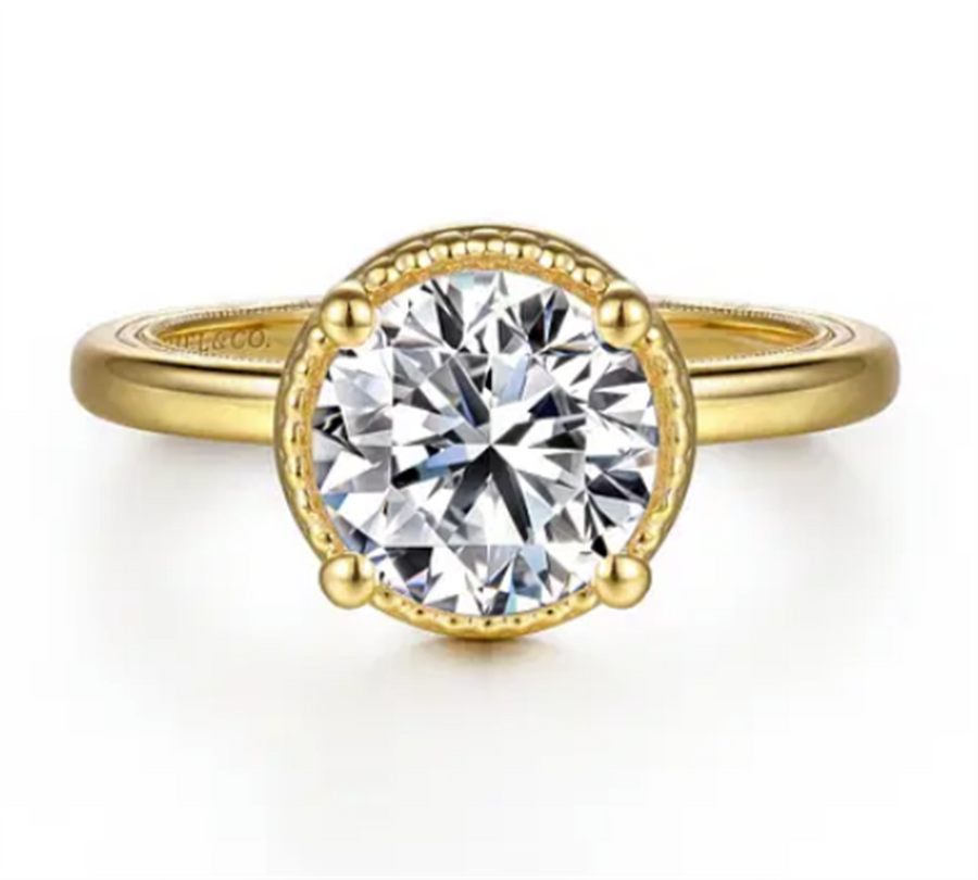 Yellow 14 Karat Milgrain Beaded Hidden Halo Remount Size 6.5 Designer: