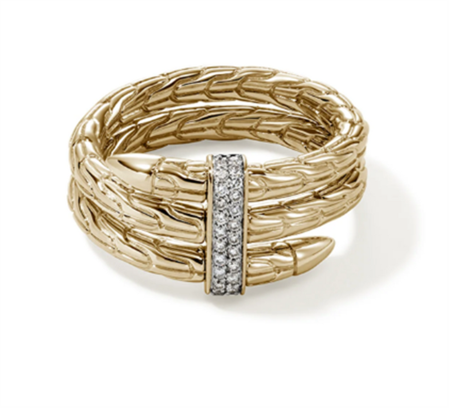 Yellow 14 Karat Wide Spear Ring John Hardy With = 0.12Tw Round Diamond