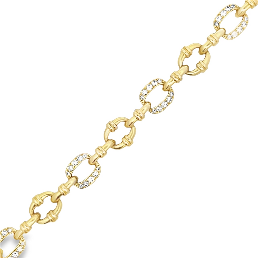 Yellow 18 Karat Matte' Gold & Diamond Fashion Link Bracelet Estate Jew