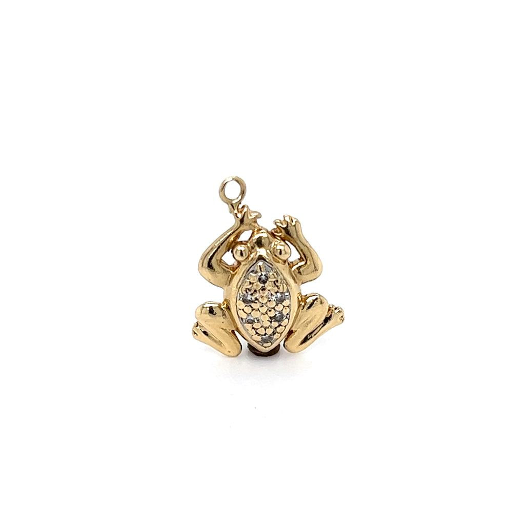 Yellow 14 Karat Frog W/ Diamond Charm Estate Jewelry With 6=0.03Tw Round H/I I1 Diamonds Gram Weight: 2