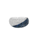 White 18 Karat Pave Dome Ring Estate Jewelry Size 7 99=1.50x1.50mm Round Sapphires
125=0.63tw Round Diamonds Gram Weight: 8.08