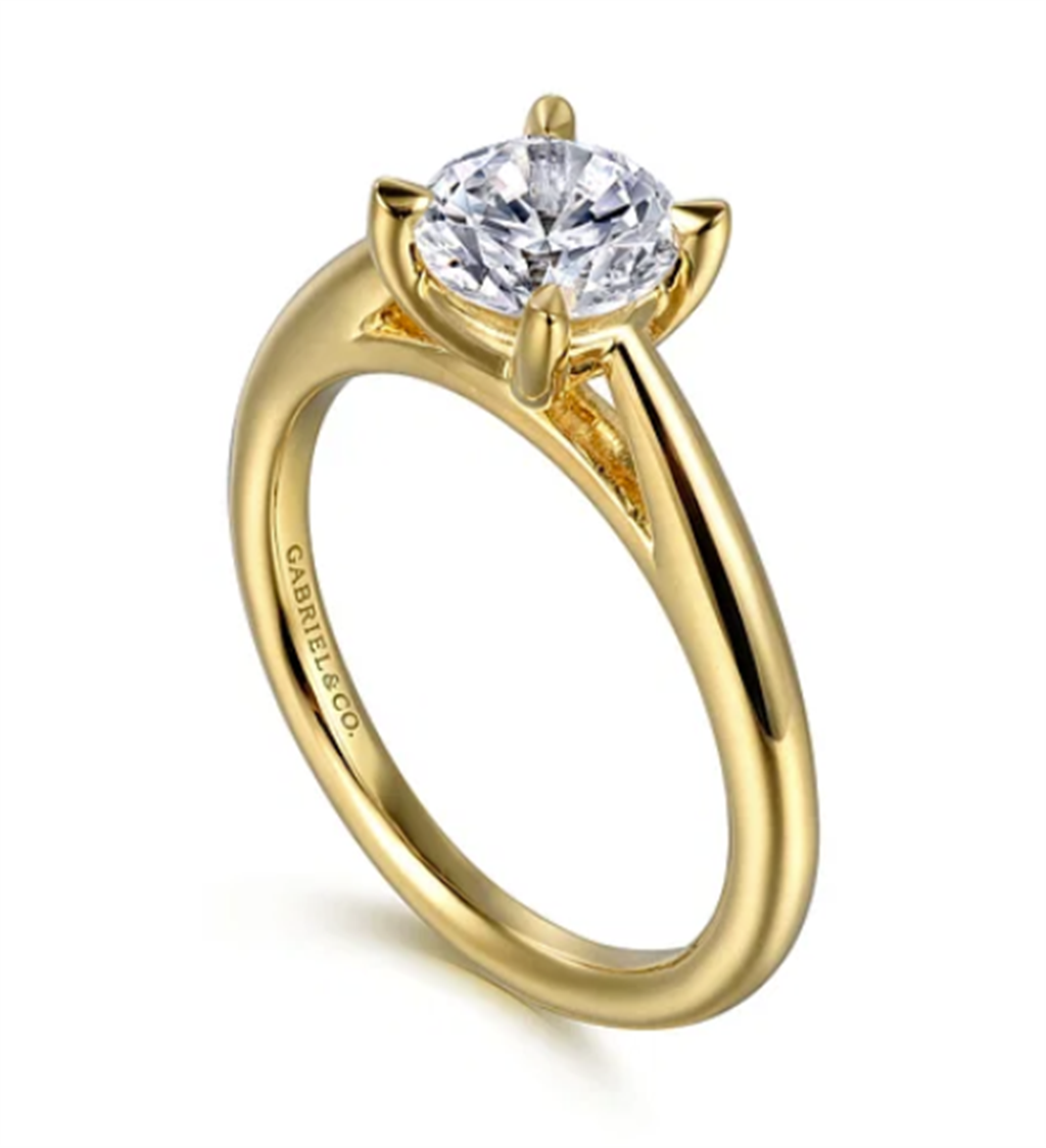 Yellow 14 Karat 4 Prong Cathedral Solitaire Remount Size 6.5 Designer: