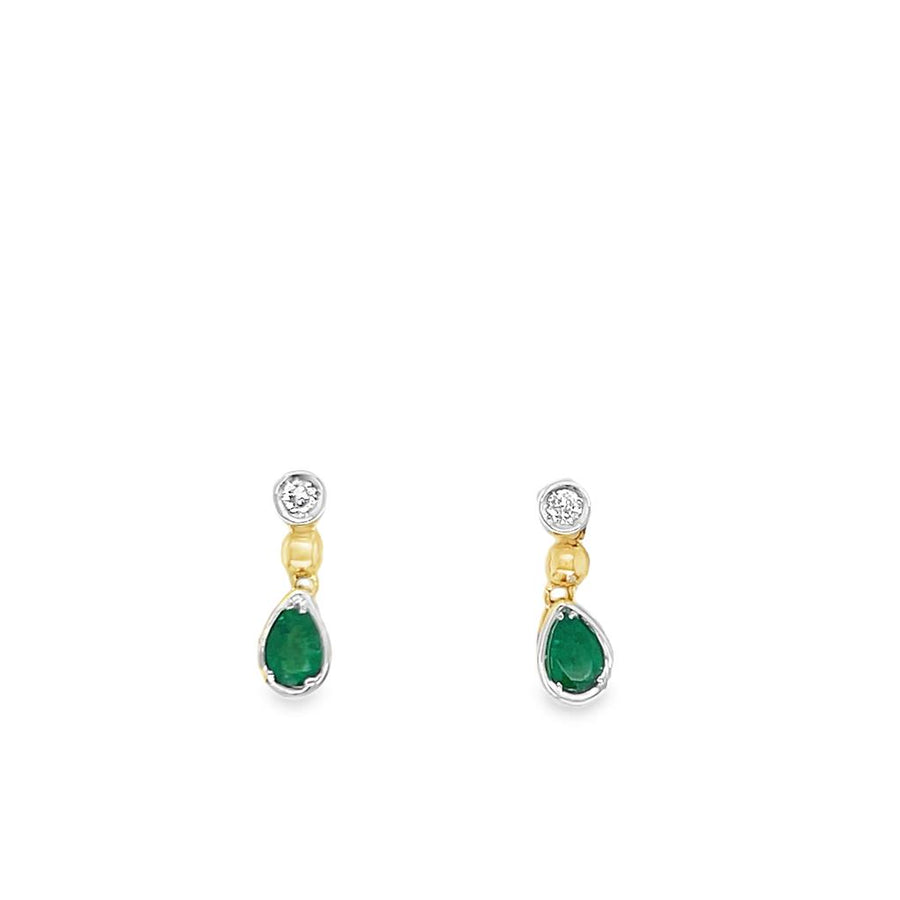 Lady's Two-Tone 14 Karat Bezel Post Dangle Earrings 2 = 0.42tw Pear Em