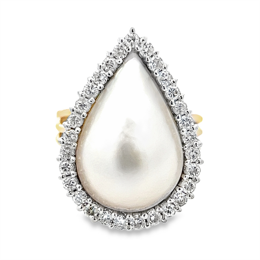 Estate Mabe Pear Shape & Diamond Halo Ring