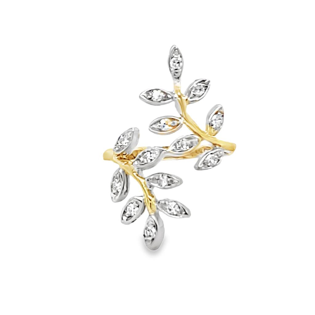 Estate Two-Tone Diamond Leaf Bypass Fashion Ring
