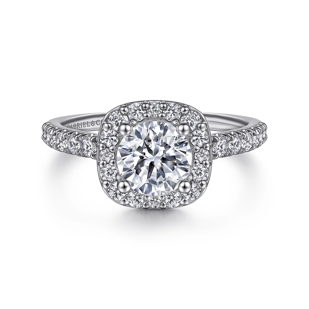 Gabriel & Co. Lyla - 14K White Gold Cushion Halo Round Diamond Engagement Ring Mounting