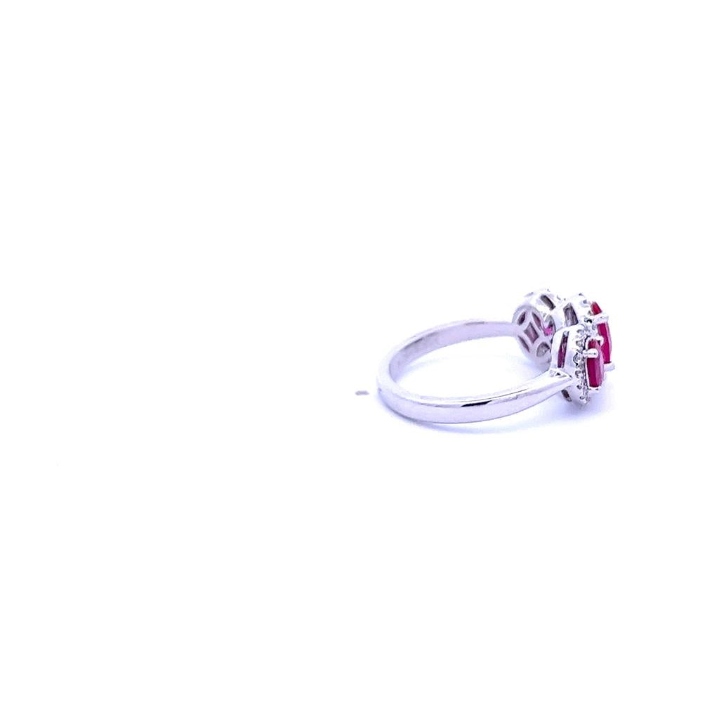 Lady's White 18 Karat 3 Stone Halo Fashion Ring