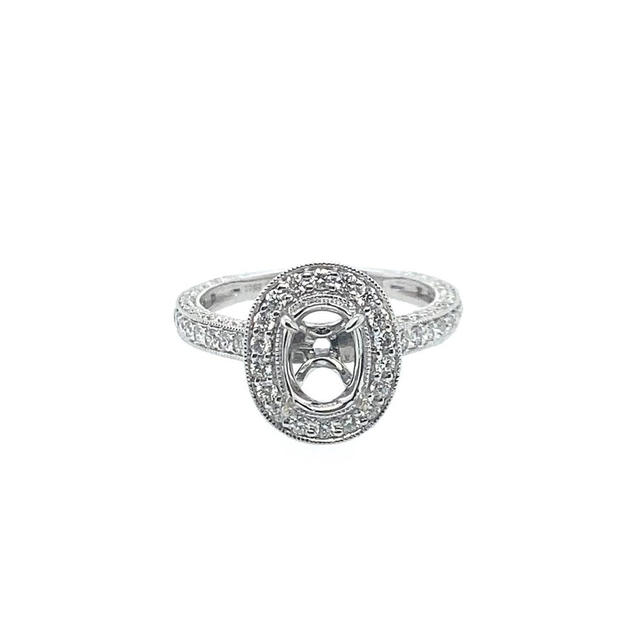 Lady's White 18 Karat Oval Halo Semi-Mount Ring