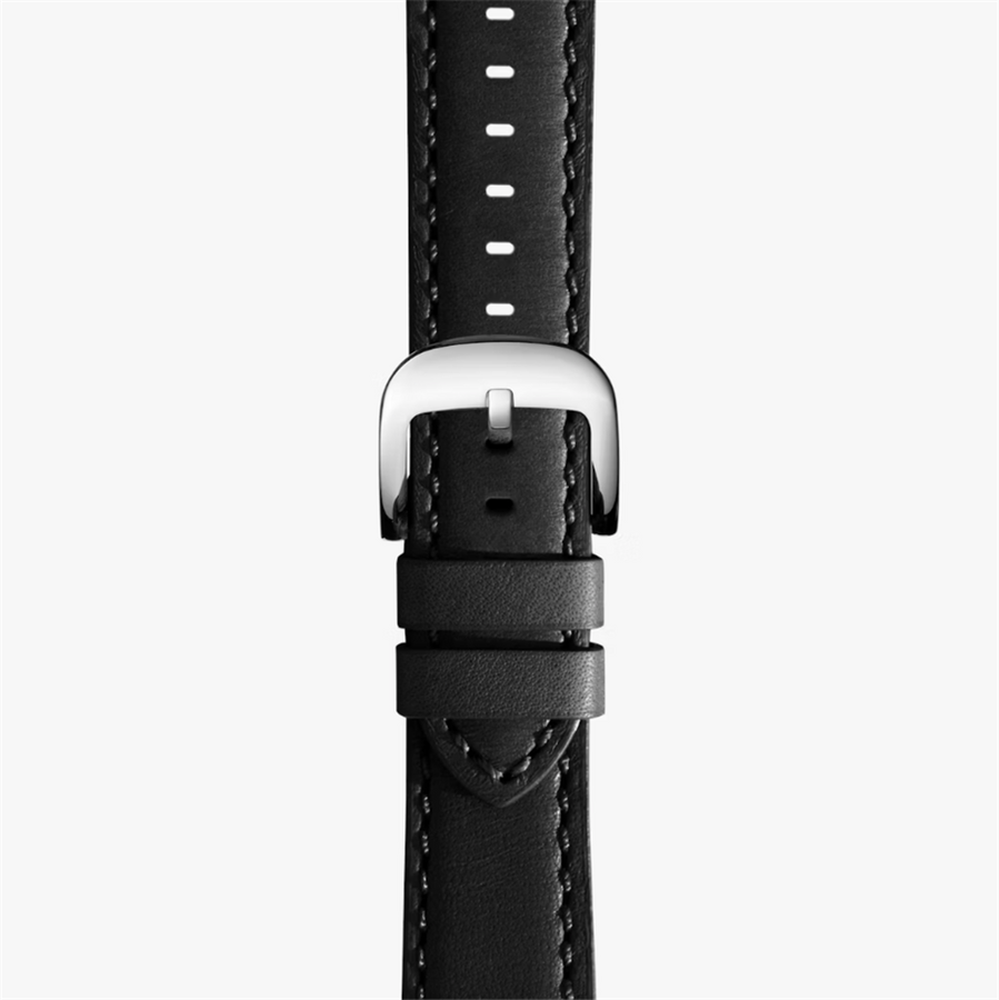 Black Leather Watch Strap with a Polished Stainless Steel Buckle