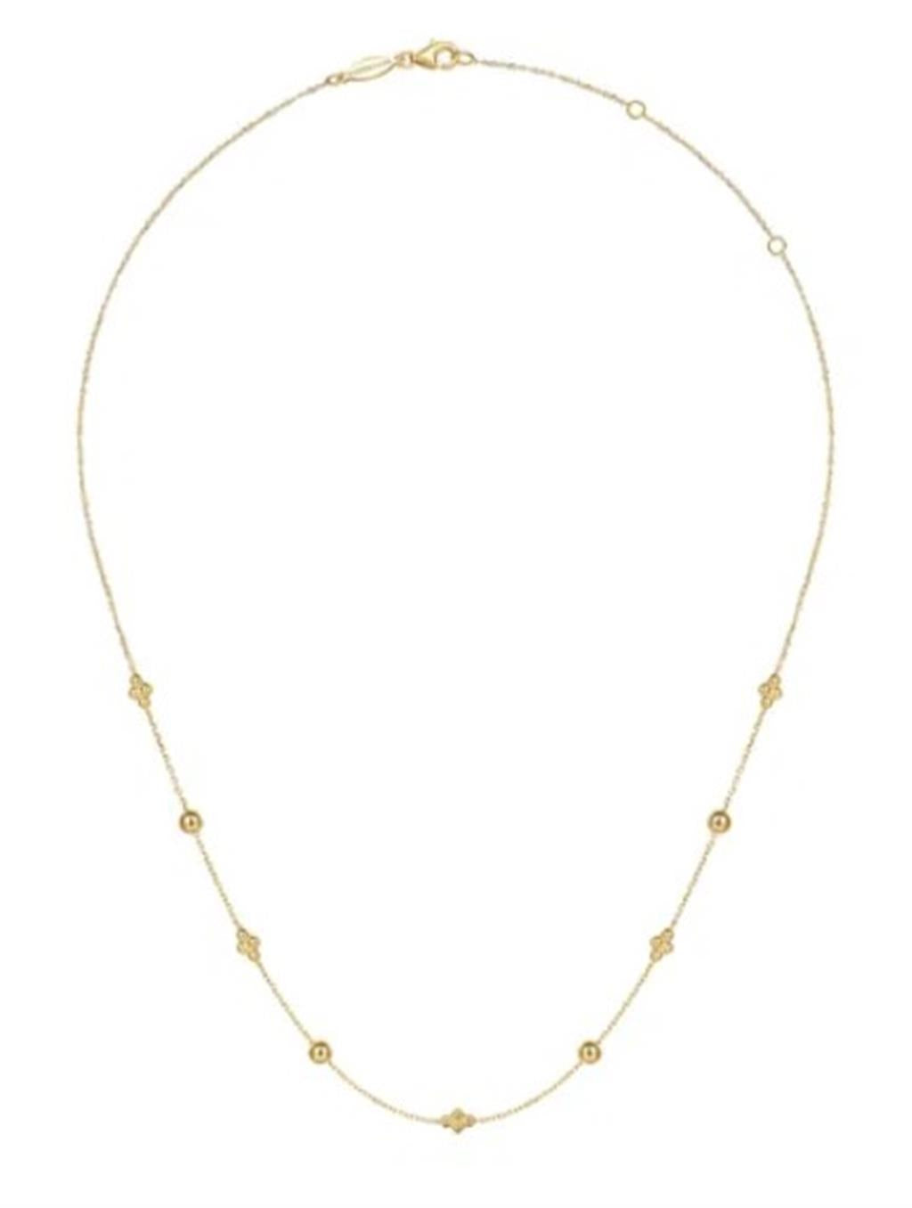 Yellow 14 Karat Bujukan Bead Station Gold Necklaces Length 17.5 Design