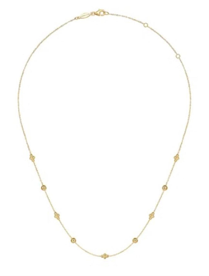 Yellow 14 Karat Bujukan Bead Station Gold Necklaces Length 17.5 Design