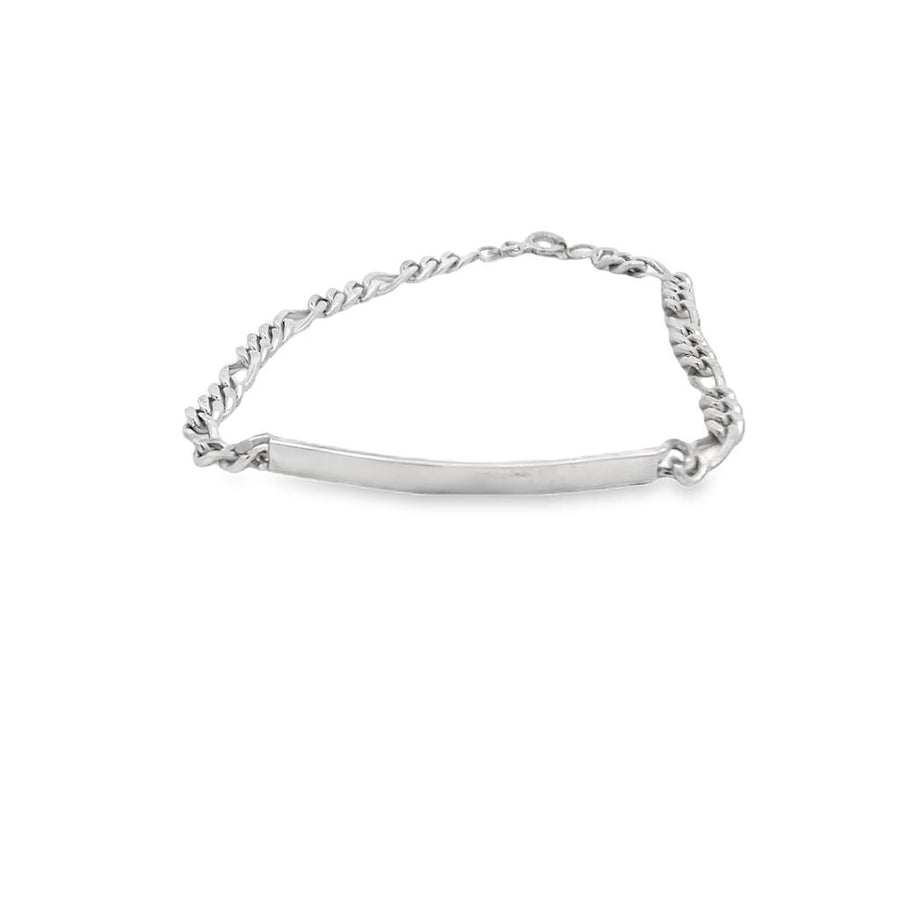 White Sterling Silver Figaro ID Bracelet