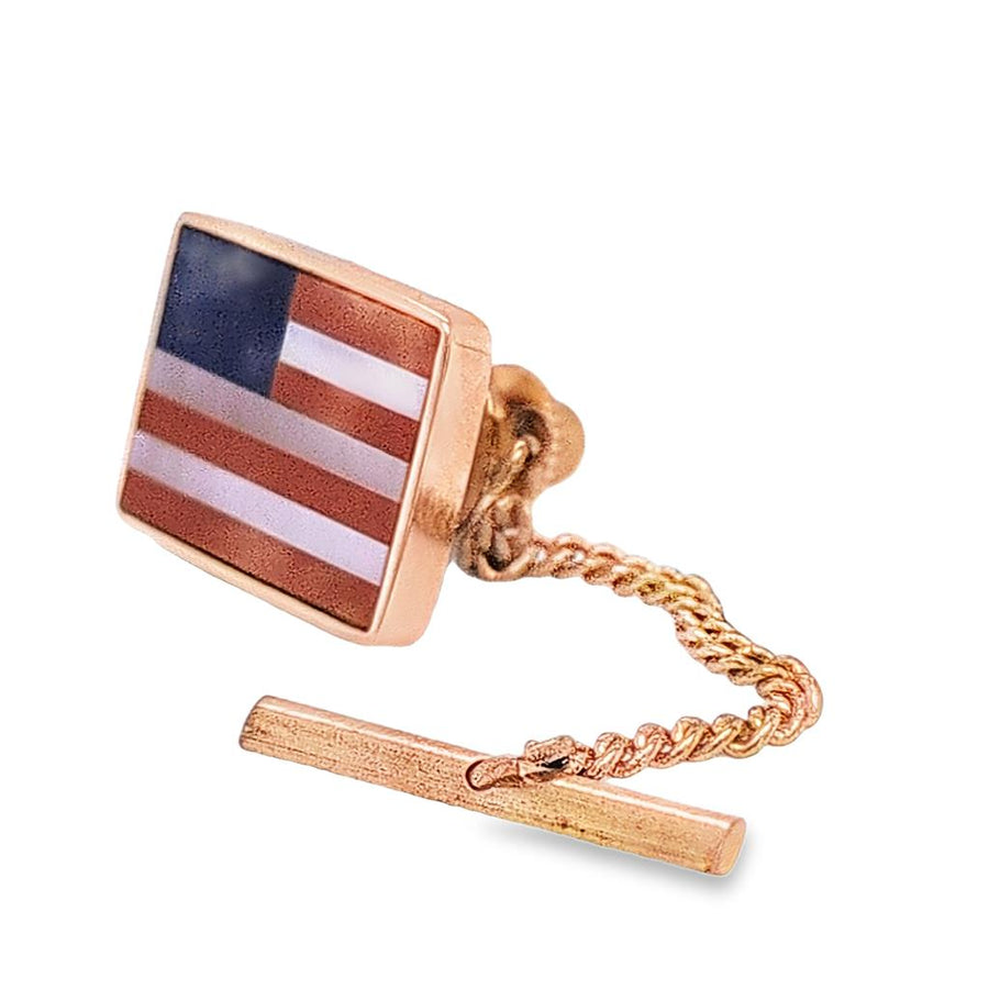 Lady's Yellow 14 Karat American Flag Pin with Mother of Pearl, Lapis L