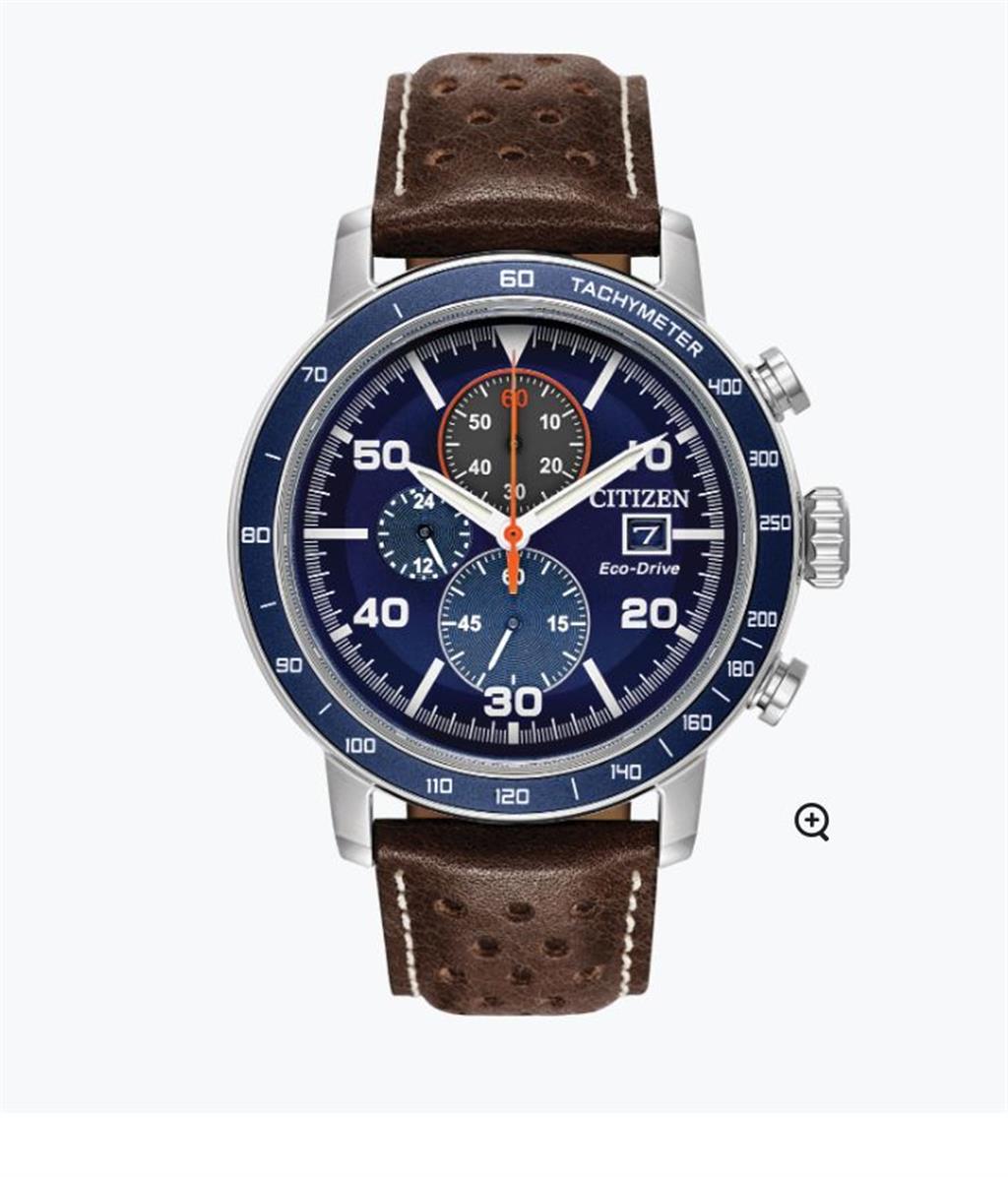 CITIZEN Stainless Steel Men's "Brycen" Watch with Blue Dial Brown Leather Strap