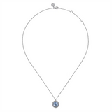 Gabriel & Co. Silver 925 Sterling Silver Swiss Blue Topaz Bujukan Round Shape Necklace With Pattern in size 17 5inch