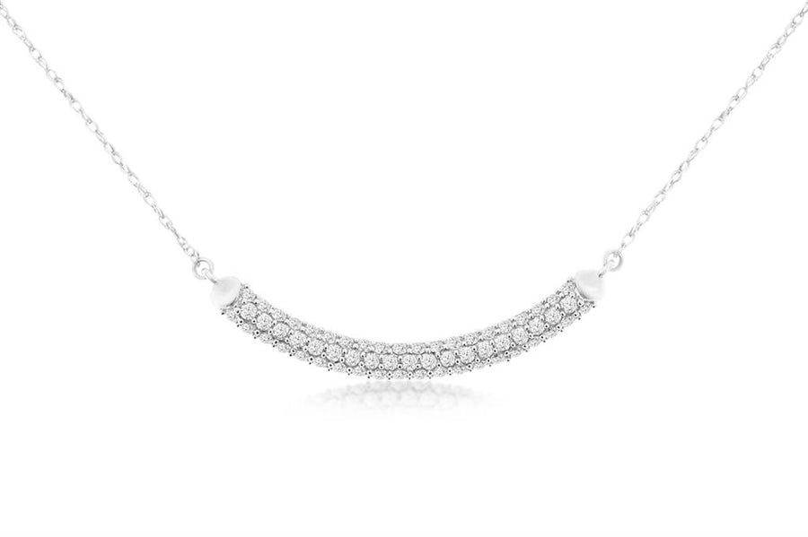 Lady's White 14 Karat Curved Cluster Bar Necklace With 59 = 0.50Tw Rou